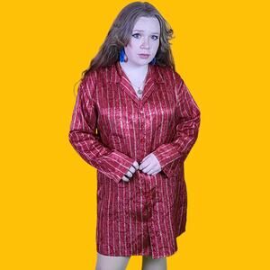 Victoria's Secret Red and Gold Striped Button Up Sleepshirt, M